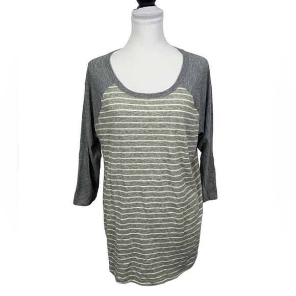 Evri Knit Top Plus Size 1X Striped 3/4 Sleeves Jersey Tunic Raglan Gray & Green - Picture 8 of 9